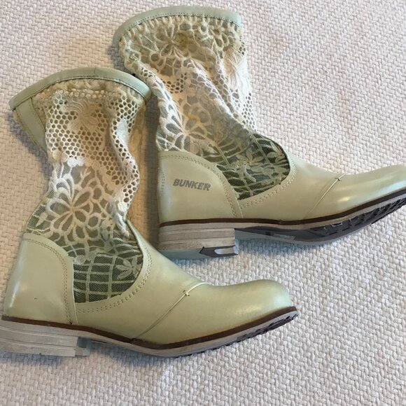 NWT Free People Bunker boots women's 9 green creme leather crochet boho hippie - Picture 3 of 8